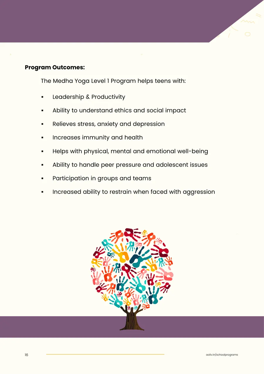 Proposal page 18: Medha Yoga Level 1 program outcomes