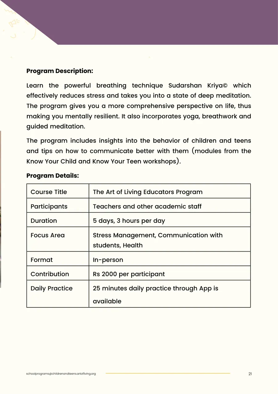 Proposal page 23: Educators program description and details